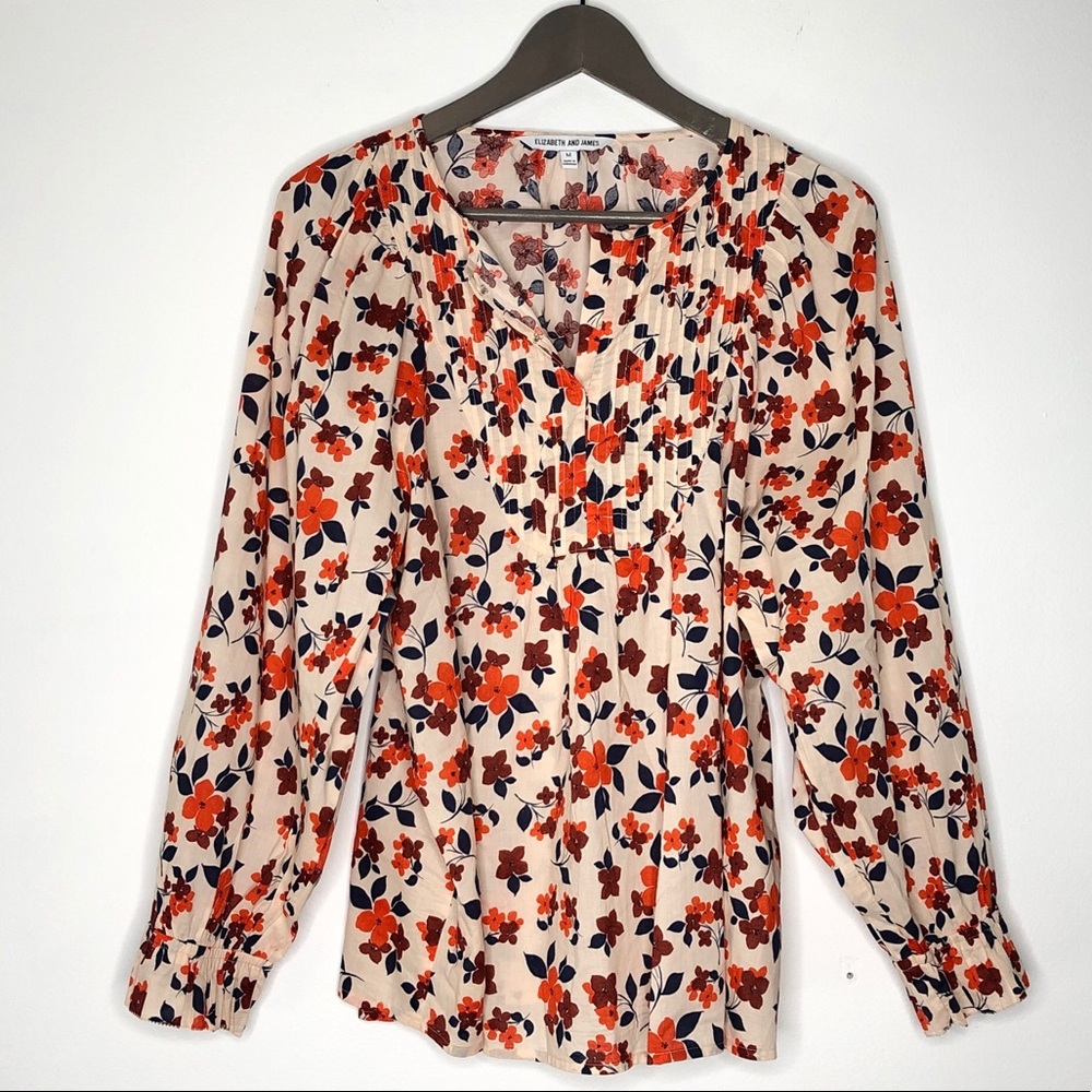 Elizabeth and James Floral Print Long Sleeve Pleated Front Blouse - Picture 2 of 11